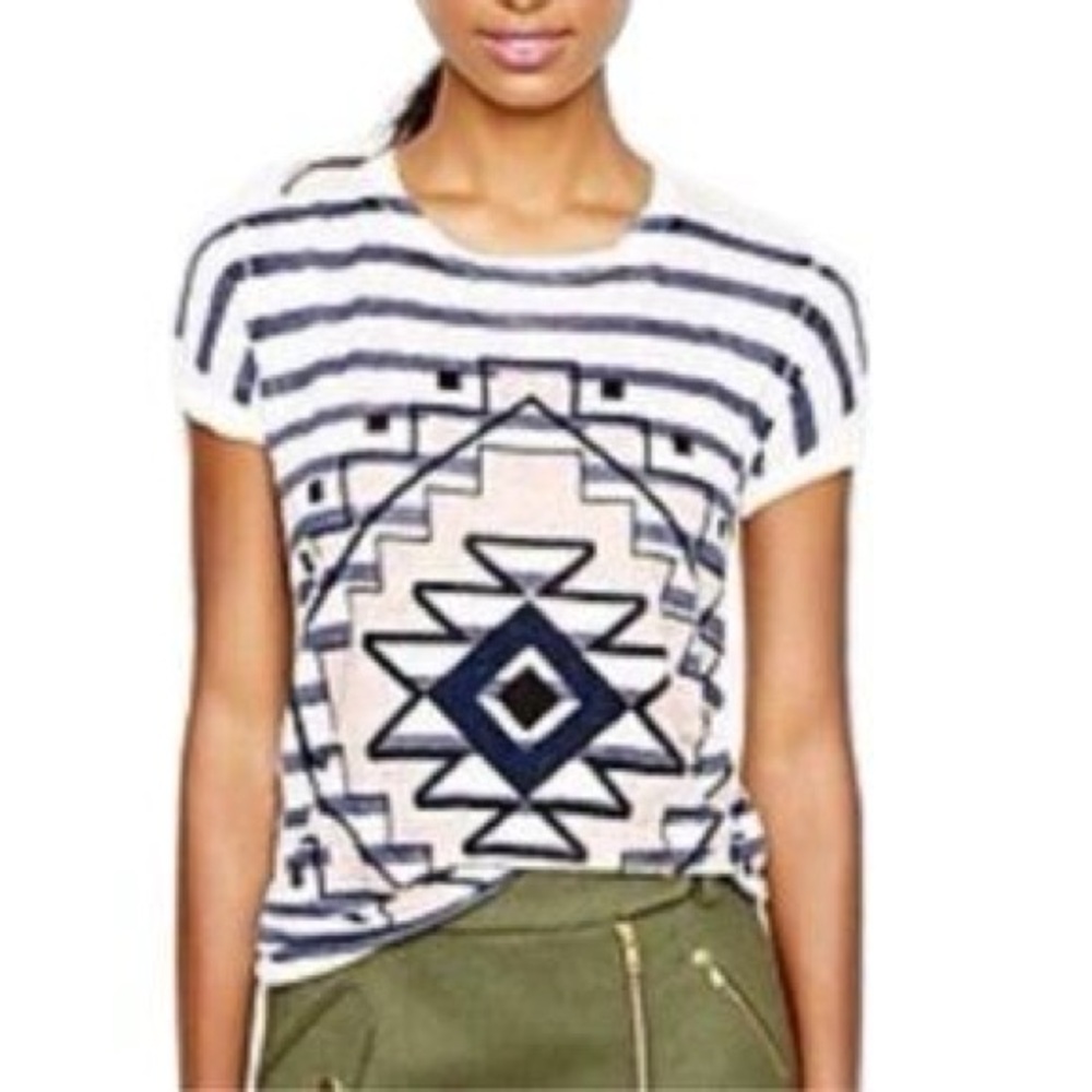 J. Crew 100% Linen Aztec Medium Print Shirt Women's Boho Cream nwot